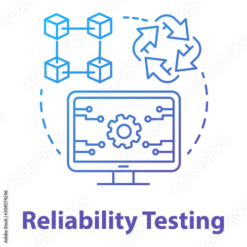 Reliability testing concept icon. Software development type idea thin line illustration. Application programming. Failure-free perfomance. IT project. Vector isolated outline drawing