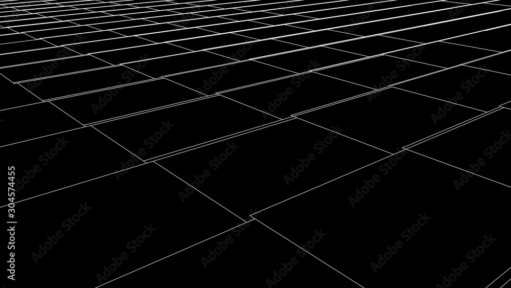 Naklejka premium Vector perspective grid. Detailed lines on black background.