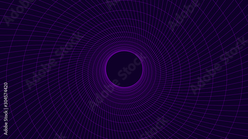 Wireframe abstract tunnel. 3D vector wormhole with a mesh structure.