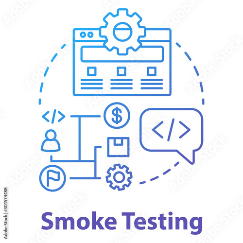 Smoke testing concept icon. Software development stage idea thin line illustration. Build verification testing. Application programming. IT project management. Vector isolated outline drawing