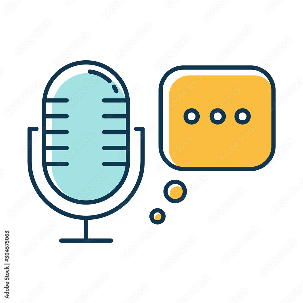 Blue voice recorder color icon. Speech recognition idea. Modern microphone,  stereo mic. Voice command, interactive technology. Sound reproduction,  modern equipment. Isolated vector illustration Stock ベクター | Adobe Stock