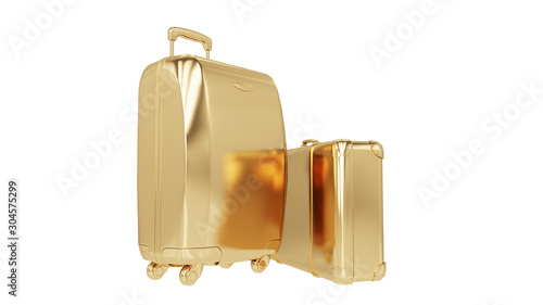 gold suitcase for travalling on white. 3d rendering photo