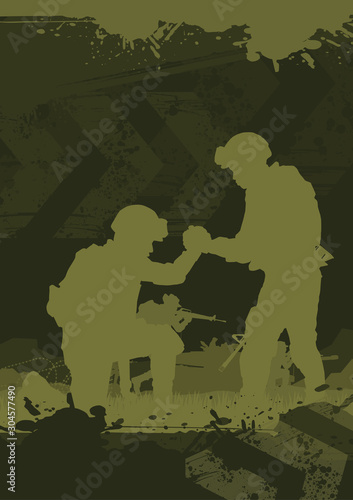Military vector illustration, Army background, soldiers silhouettes.	