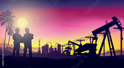 Oil rig industry silhouettes background,Vector illustration.