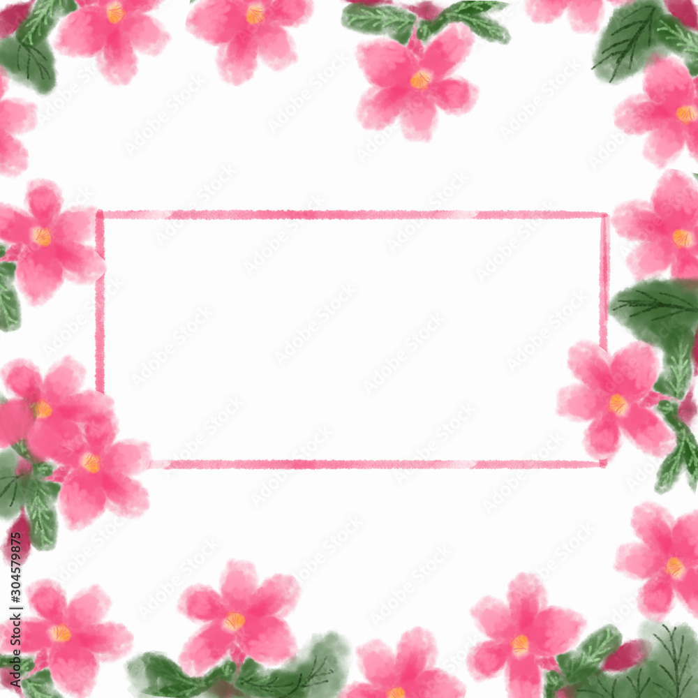 Frame of flowers on a white background.