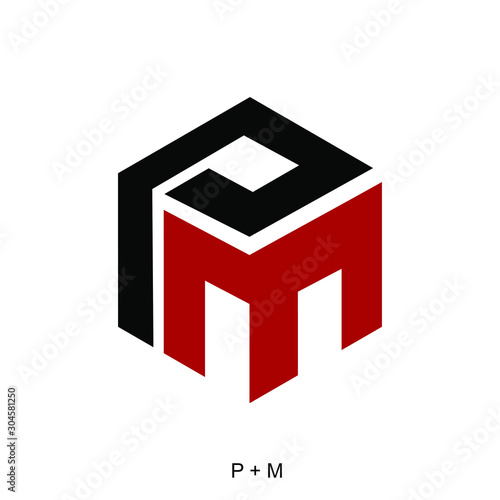 letter P and M in hexagon ready to use