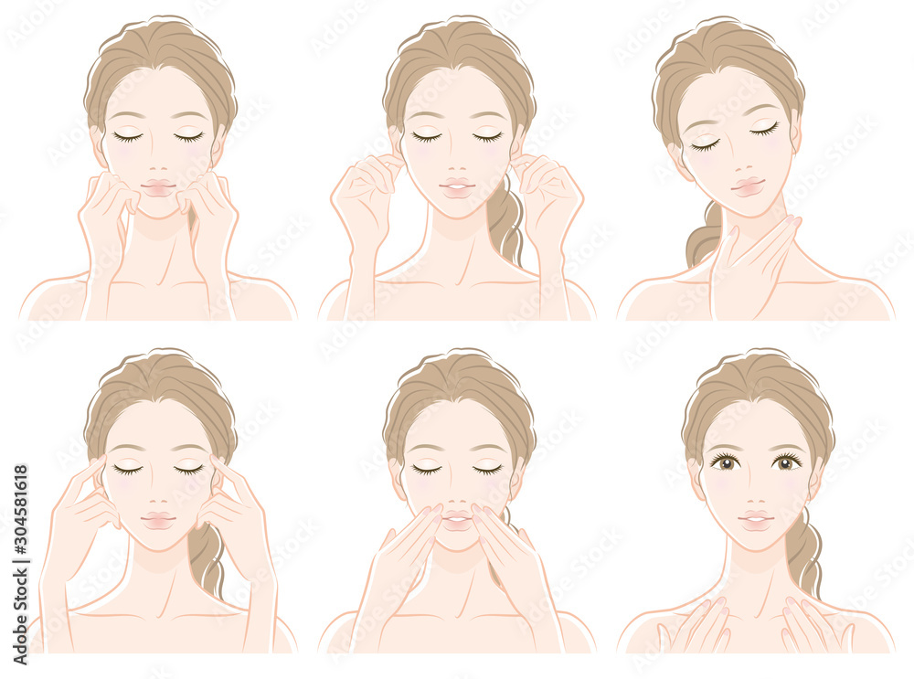 スキンケアをしている女性のイラスト