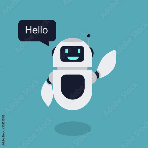 Flat Robot Says Hello Illustration Mascot Vector