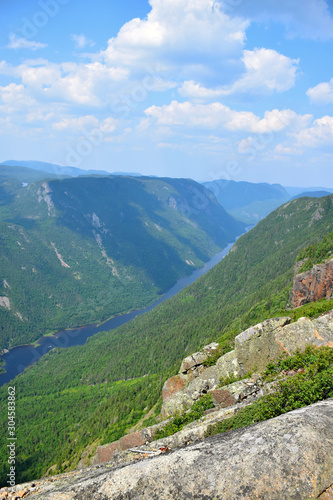 Above view (looking north) of the valley floor at the top of the Acrople des Draveurs trail at the Hautes-Gorges-de-la-Rivière-Malbaie National Park (SEPAQ), Charlevoix Region, Quebec, Canada