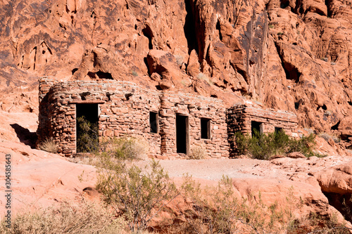 Three cabins built of native stone by the CCC in 1935 at Valley of Fire State Park in Nevada