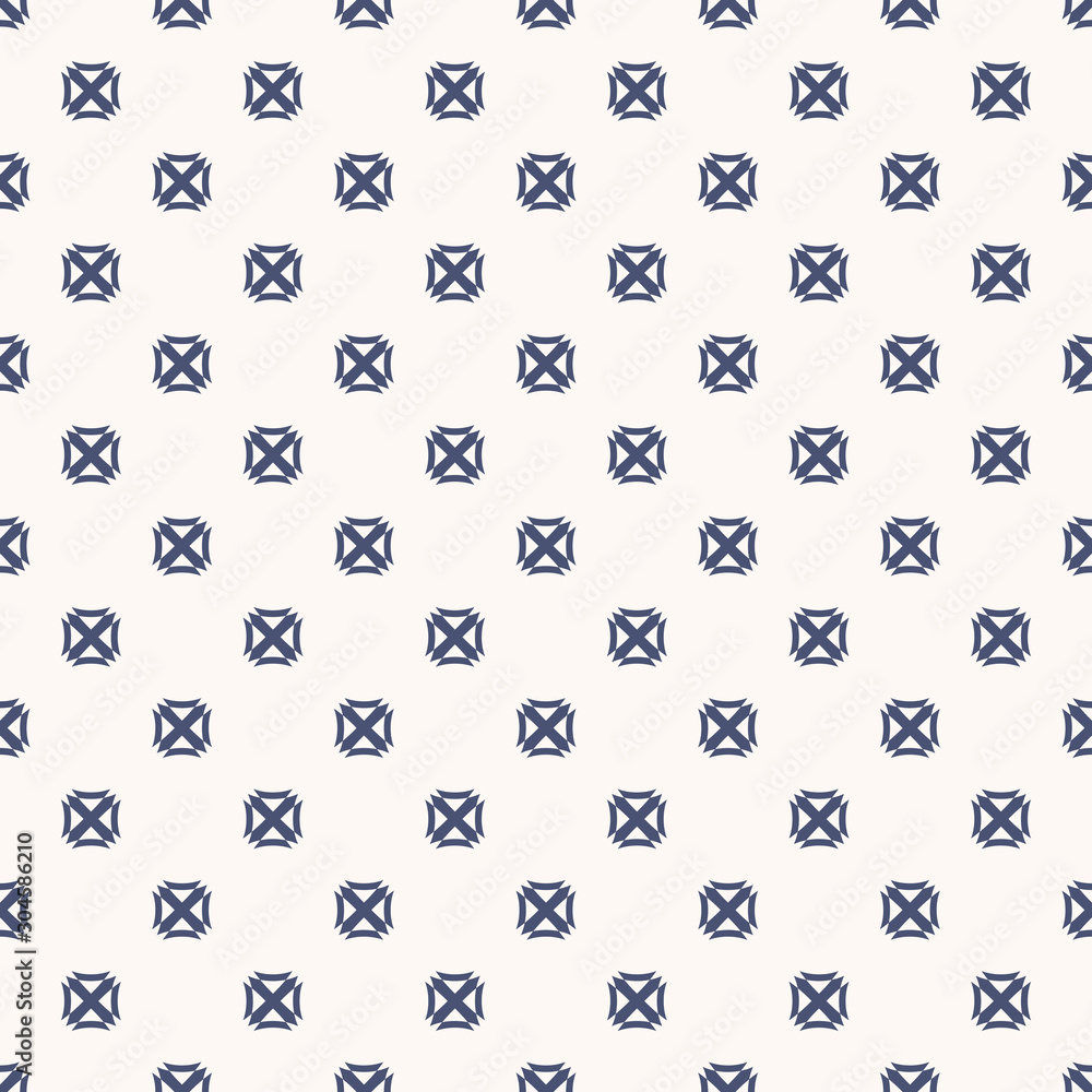 Vector geometric minimalist seamless pattern texture with small crosses, squares
