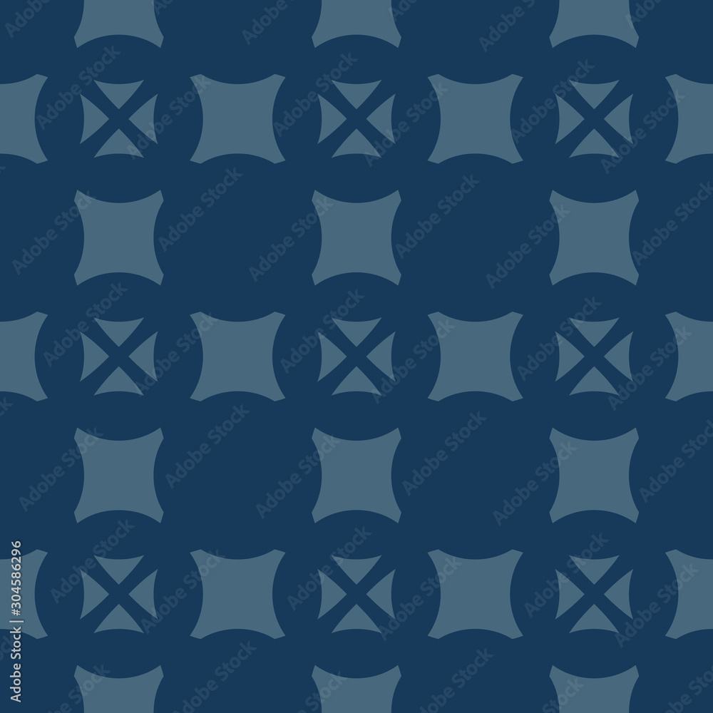Vector minimalist geometric seamless pattern with simple shapes. Deep blue color