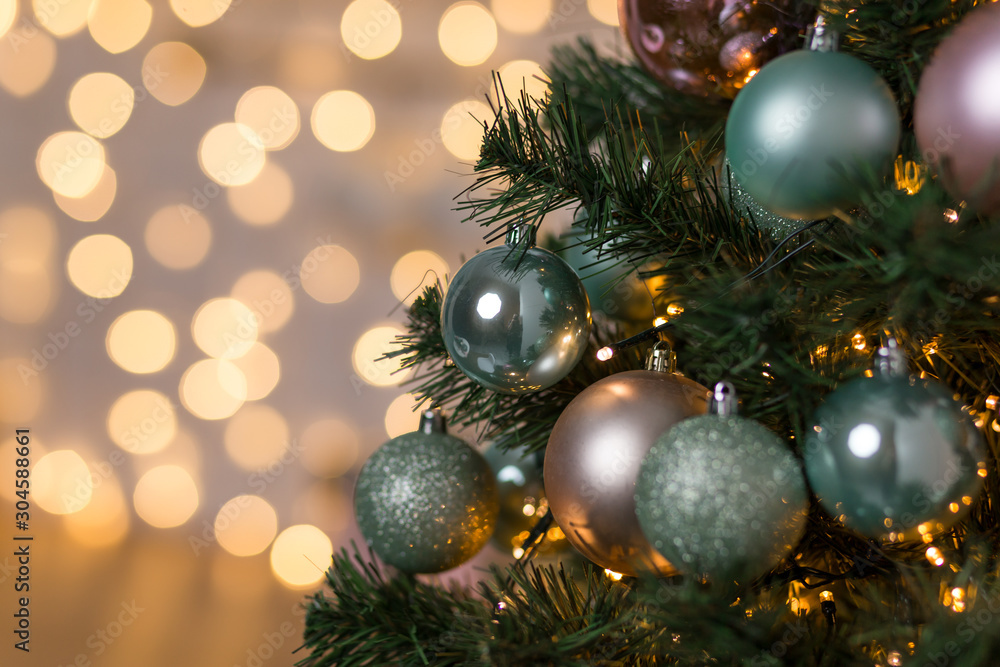 christmas background with balls and fir branches