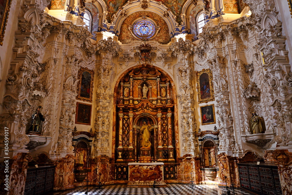 Interior of the Carthusian monastery church of the Assumption of Our Lady (Monasterio de la Cartuja) , Granada, Spain.