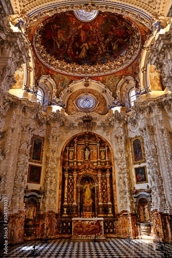 Interior of the Carthusian monastery church of the Assumption of Our Lady (Monasterio de la Cartuja) , Granada, Spain.