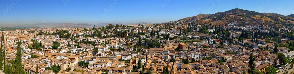 view of historic section of Granada, Andalusia, Spain, viewed from hill of Alhambra