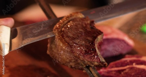 meat picanha in fire brazil delicious