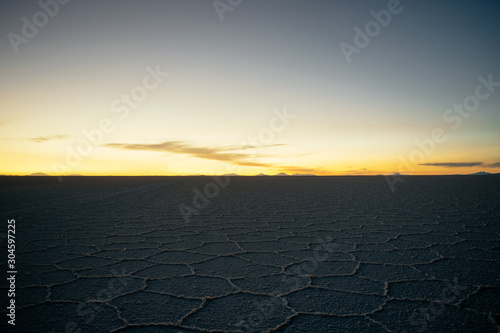 Salar de Uyuni, salt lake, is largest salt flat in the world, altiplano, Bolivia, South America, sunset