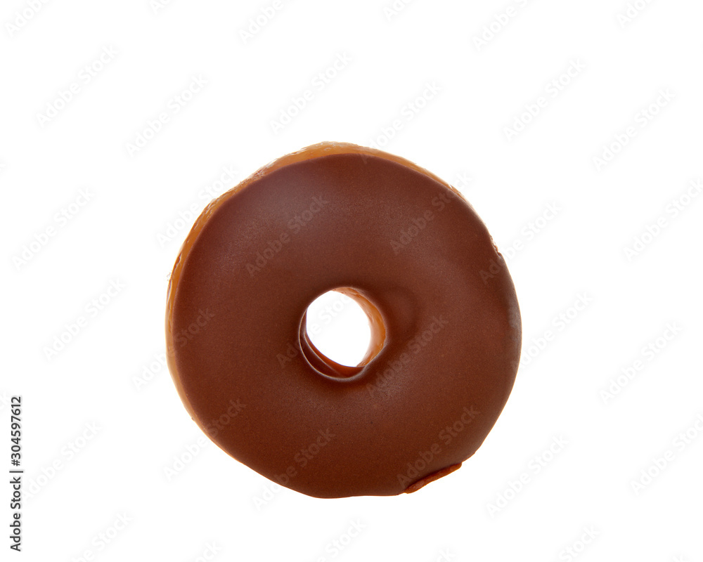 top view one cake donut frosted chocolate glaze, isolated on white background. top view one cake donut frosted chocolate glaze, isolated on white background.