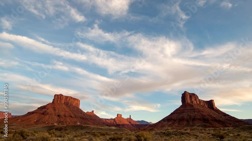 Timelapse of old western landscape in Utah at sunset in the desert looking at Parriott Mesa in Castle Valley.