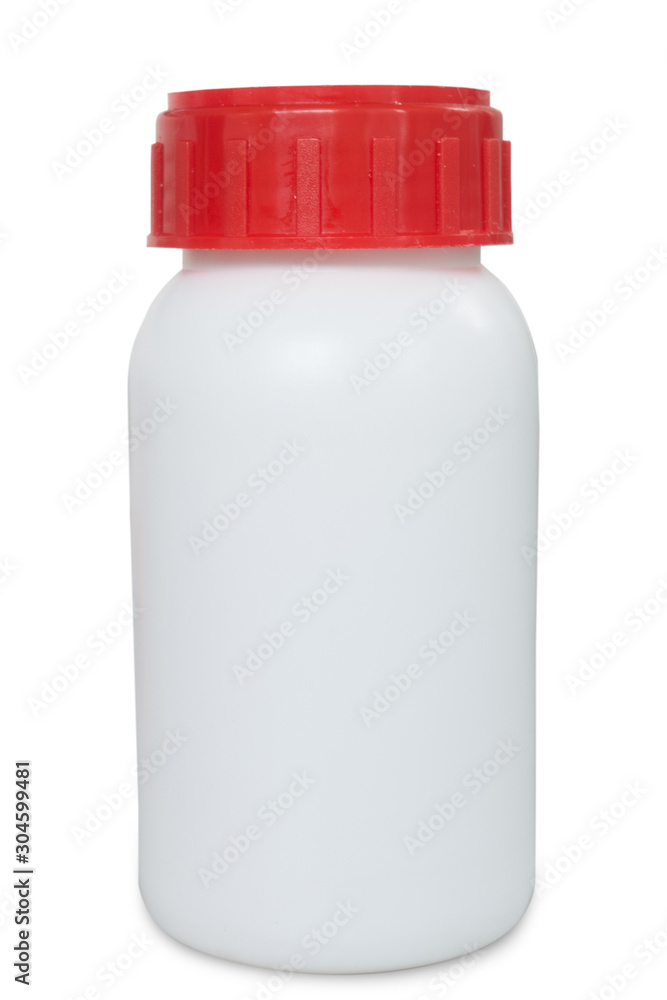 White Blank Plastic Container with Red Cap Isolated On White Background White Blank Plastic Container with Red Cap Isolated On White Background