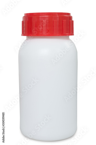 White Blank Plastic Container with Red Cap Isolated On White Background