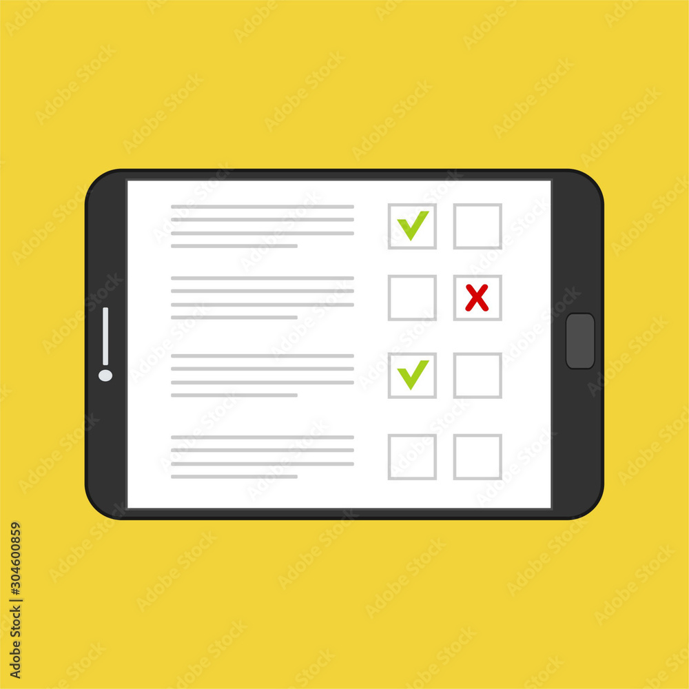 Online form survey on pc computer vector illustration, flat cartoon monitor display showing quiz exam paper sheet document, concept of electronic voting on internet, web learning Online form survey on pc computer vector illustration, flat cartoon monitor display showing quiz exam paper sheet document, concept of electronic voting on internet, web learning