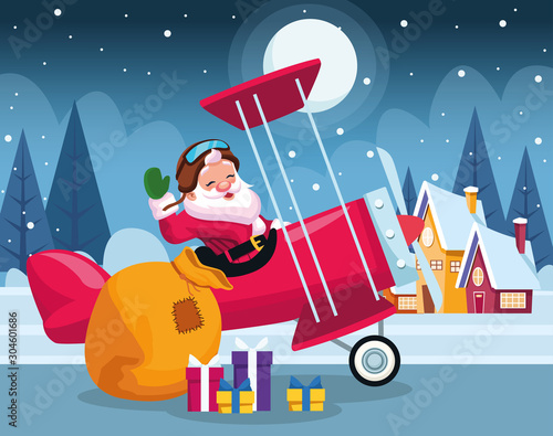 Wallpaper Mural cartoon santa claus in a airplane with gift boxes Torontodigital.ca
