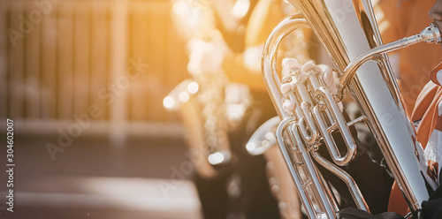 Young student Musician playing the Euphonium with Music practice of Band, Musical concept photo
