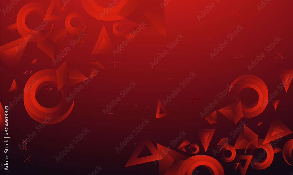 abstract red  background with texture triangles and circles   shapes in fun geometric pattern, in modern design
