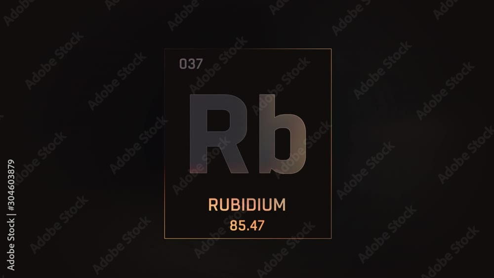 Rubidium as Element 37 of the Periodic Table. Seamlessly looping 3D animation on grey illuminated atom design background with orbiting electrons. Design shows name, atomic weight and element number Rubidium as Element 37 of the Periodic Table. Seamlessly looping 3D animation on grey illuminated atom design background with orbiting electrons. Design shows name, atomic weight and element number