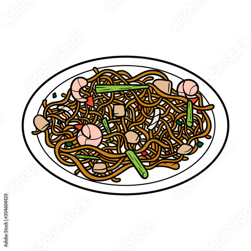 Cartoon Chow Mein Chinese Noodle Illustration