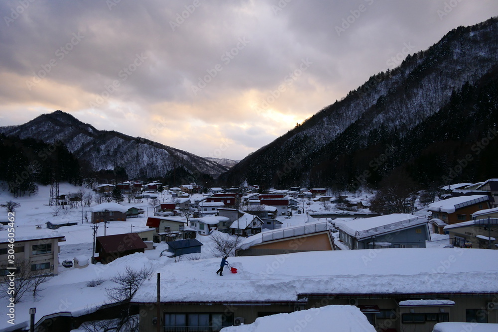 豪雪の桧枝岐村。桧枝岐　福島　日本。１月下旬。