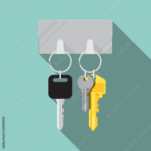 Keys hanging on the wall,Vector flat design.
