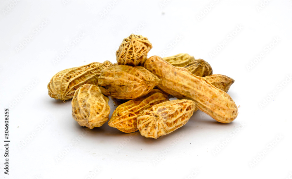Close up, Boiled peanuts isolated on white background Close up, Boiled peanuts isolated on white background