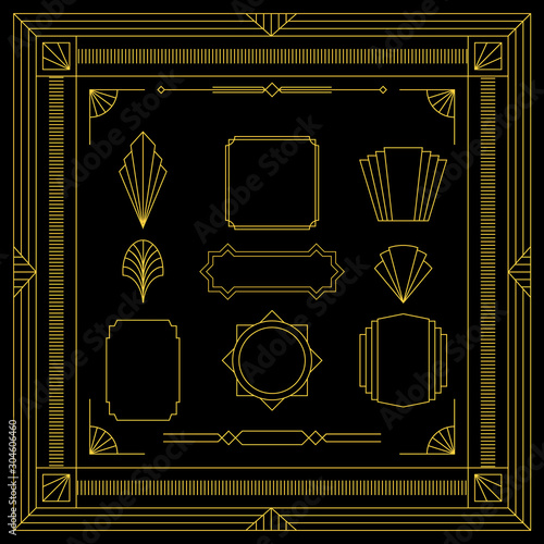 Art Deco design collection with frames, ornaments, borders, corners, and dividers.