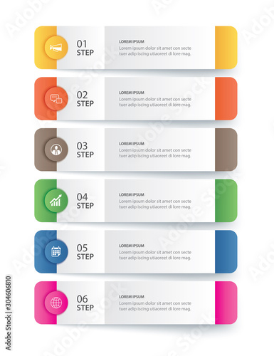 6 data Infographics tab paper index template. Vector illustration abstract background. Can be used for workflow layout, business step, banner, web design.