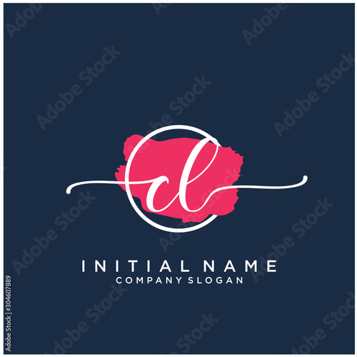 CL Initial handwriting logo design with brush circle. Logo for fashion,photography, wedding, beauty, business