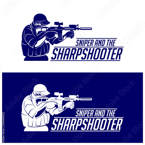 Sniper vector logo design concept style, Sharpshooter Style Concept logo Template, emblem and tshirt printing. sniper illustration for sport team.
