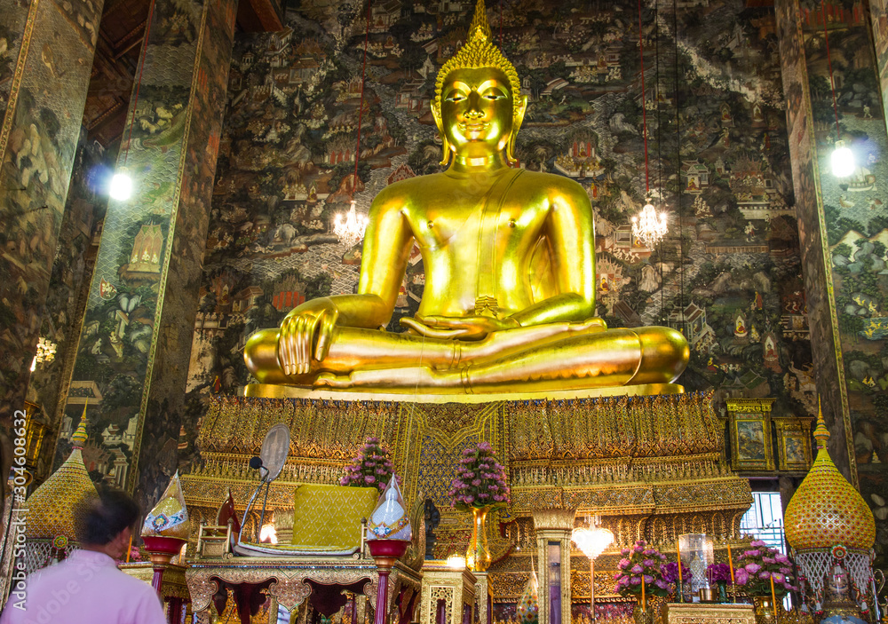 Golden Buddha inside Wat Suthat Thepphawararam, Bangkok, Thailand