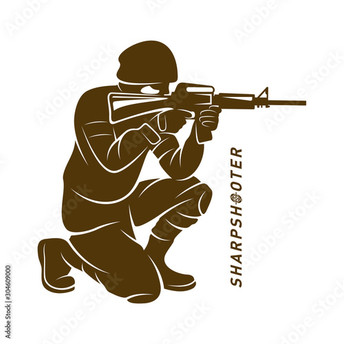 Sniper vector logo design concept style, Sharpshooter Style Concept logo Template, emblem and tshirt printing. sniper illustration for sport team.