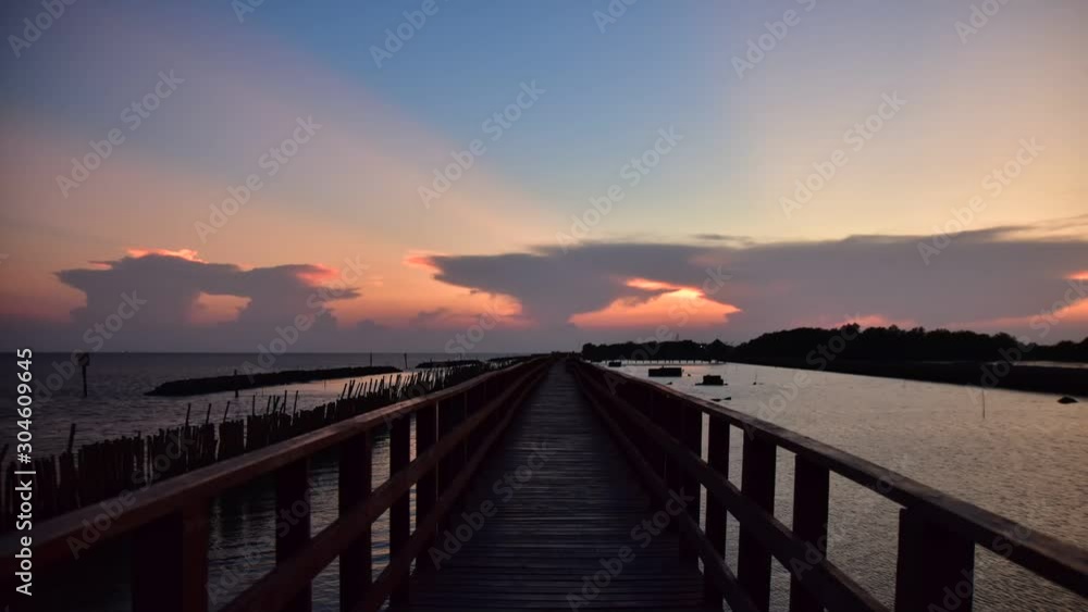 Long red bridge sky sunset evening Thailand travel Samut Sakhon Long red bridge sky sunset evening Thailand travel Samut Sakhon