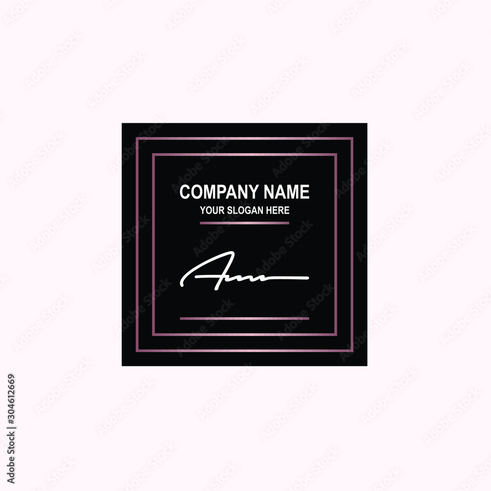 AM Initial signature logo is white, with a dark pink grid gradation line. with a black square background