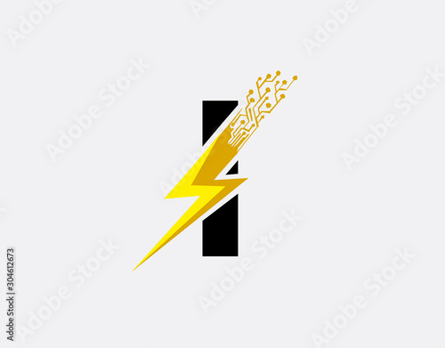 Flash I Letter Logo, Electrical Bolt Technology Logo Icon