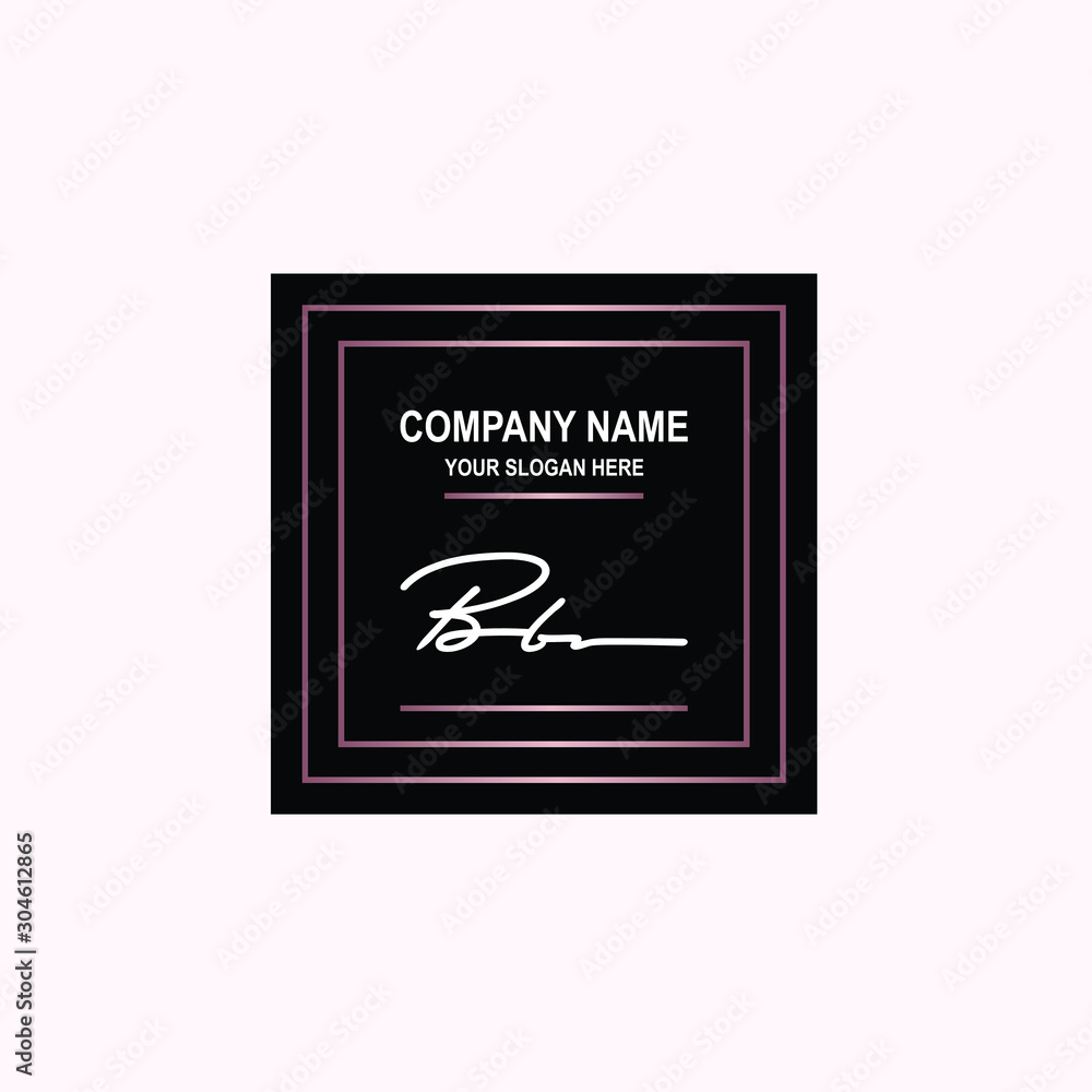 BB Initial signature logo is white, with a dark pink grid gradation line. with a black square background