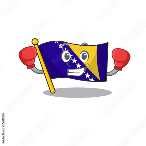 Funny flag bosnia in red Boxing cartoon character