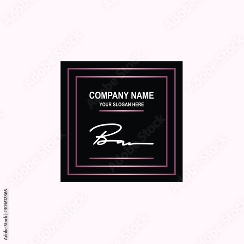 BA Initial signature logo is white, with a dark pink grid gradation line. with a black square background