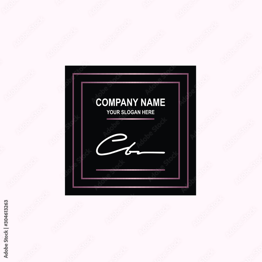 CB Initial signature logo is white, with a dark pink grid gradation line. with a black square background