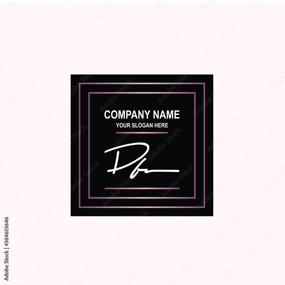 DF Initial signature logo is white, with a dark pink grid gradation line. with a black square background