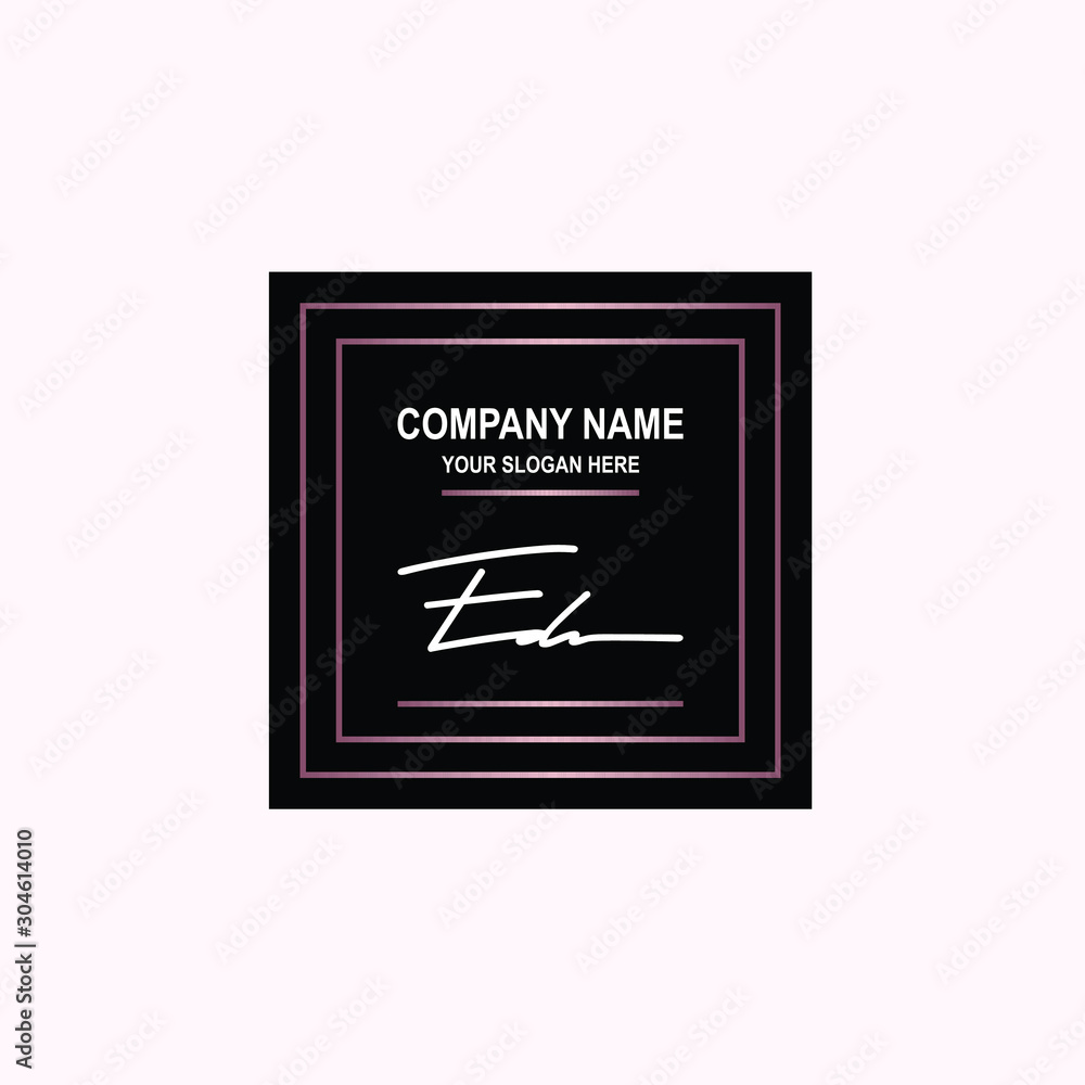 ED Initial signature logo is white, with a dark pink grid gradation line. with a black square background